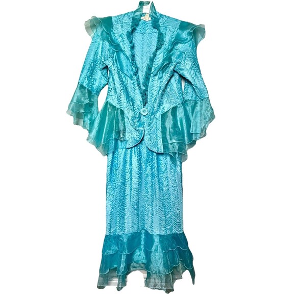 Seven Karat Vintage Y2K Blue Sheer 2-Piece Skirt Suit Set Women's M USA - Picture 3 of 11